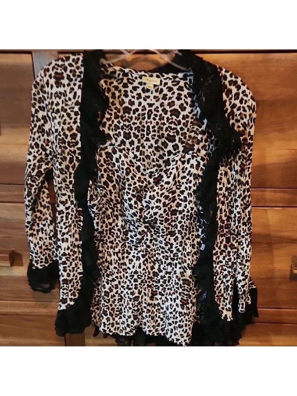 Agora Leopard Print Women's Lightweight Cami Top with Lace Trim Cardigan